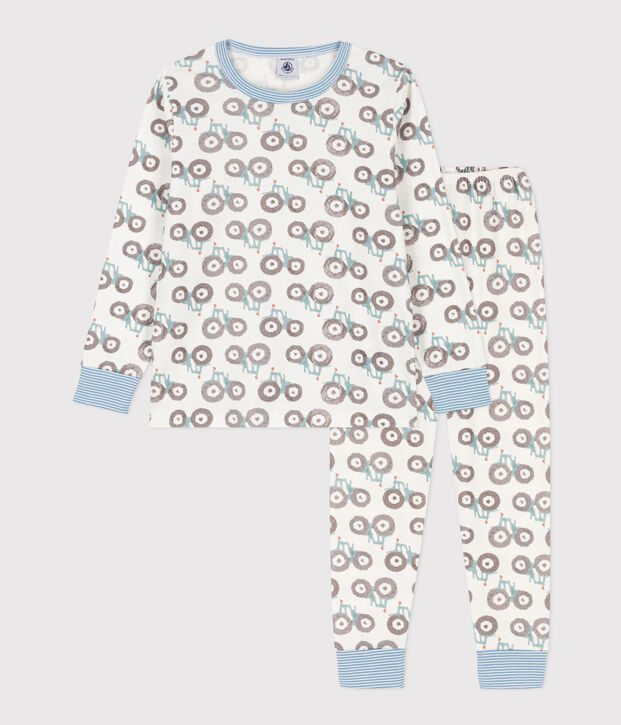 Pyjama tracteur en coton enfant blanc/multicouleur