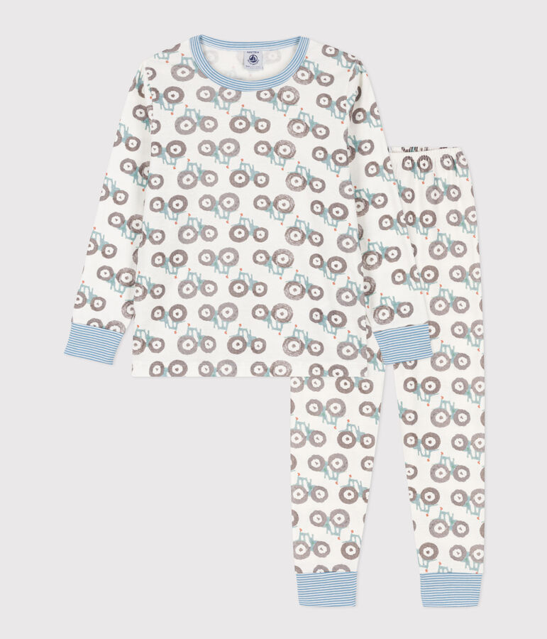 Pyjama tracteur en coton enfant blanc MARSHMALLOW/blanc MULTICO
