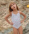 Eendelig badpak met bloemenprint voor kinderen wit MARSHMALLOW/wit MULTICO