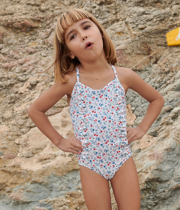 Maillot de bain une pi&egrave;ce enfant fleuri blanc/multicouleur