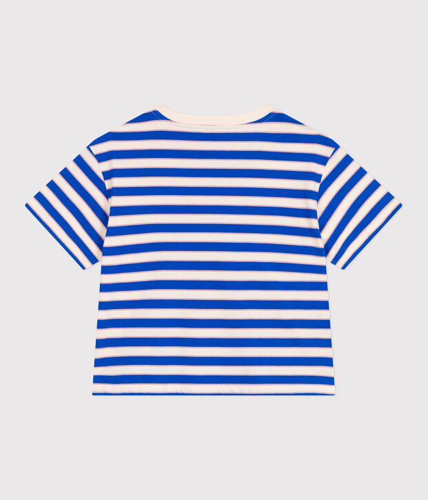 Gestreept katoenen T-shirt voor dames Le Boxy ecru/multicouleur
