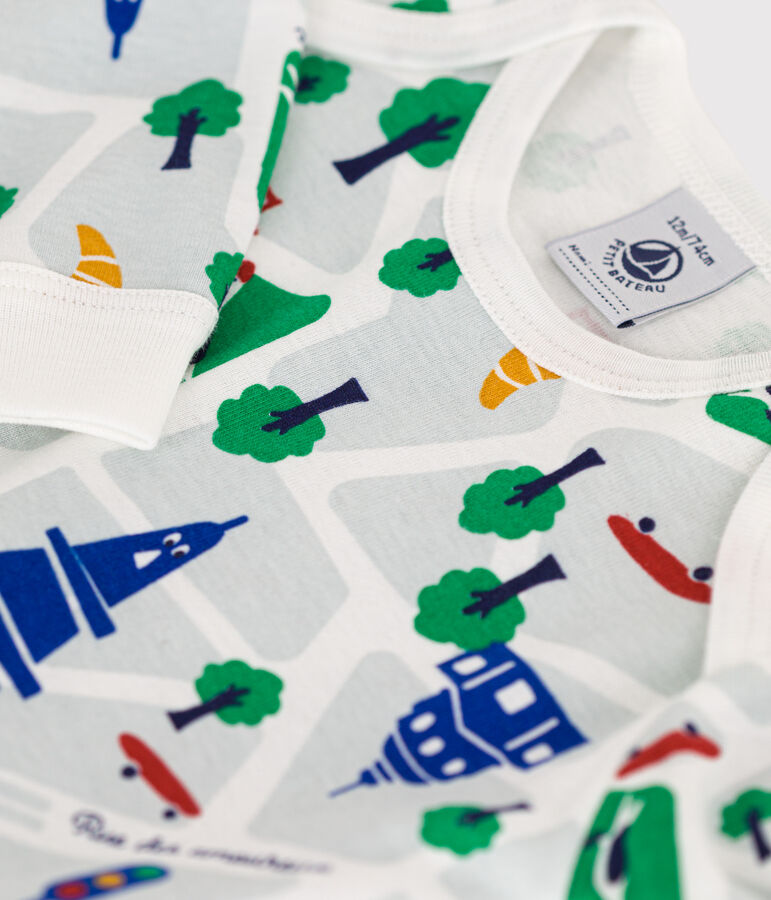 Pyjama sans pied imprim&eacute; Paris en coton b&eacute;b&eacute; blanc MARSHMALLOW/bleu MEDIEVAL