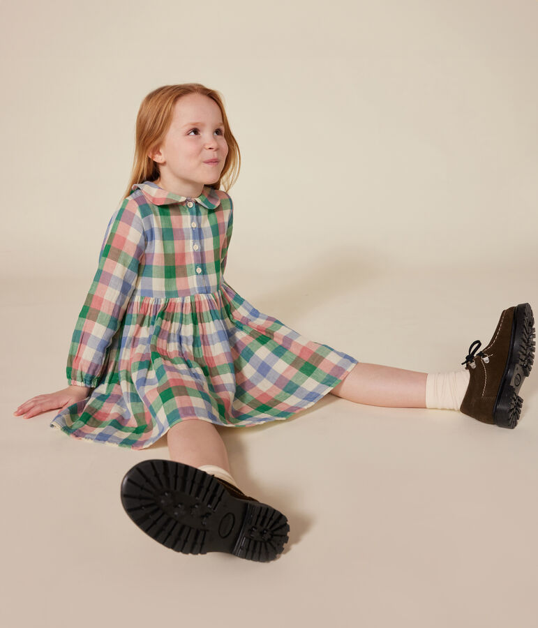 Robe manches longues en gaze de coton enfant fille blanc AVALANCHE/ MULTICO