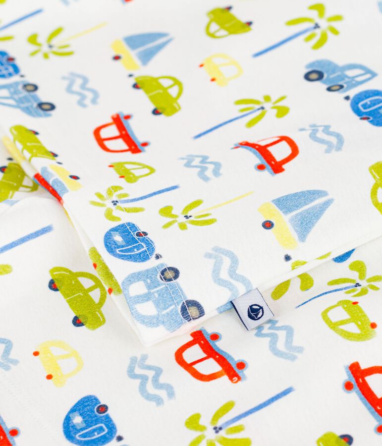 Katoenen korte kinderpyjama met autootjesprint wit MARSHMALLOW/wit MULTICO