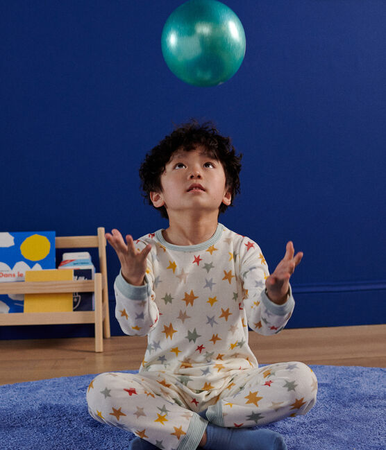 Kinderpyjama van velours met sterrenprint wit MARSHMALLOW/wit MULTICO