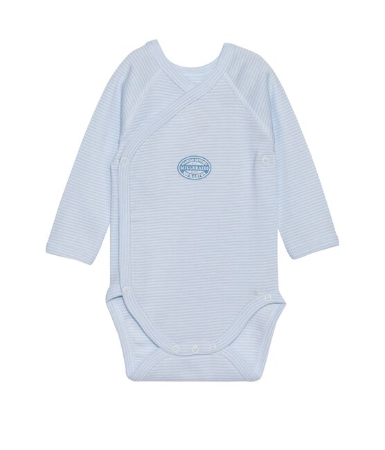 Body naissance garçon manches longues à milleraies bleu FRAICHEUR/blanc ECUME