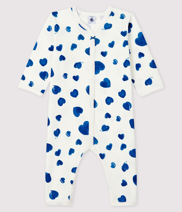 Slaappakje zonder voetjes van ribstof met blauwe hartjes voor baby meisje wit/multicouleur