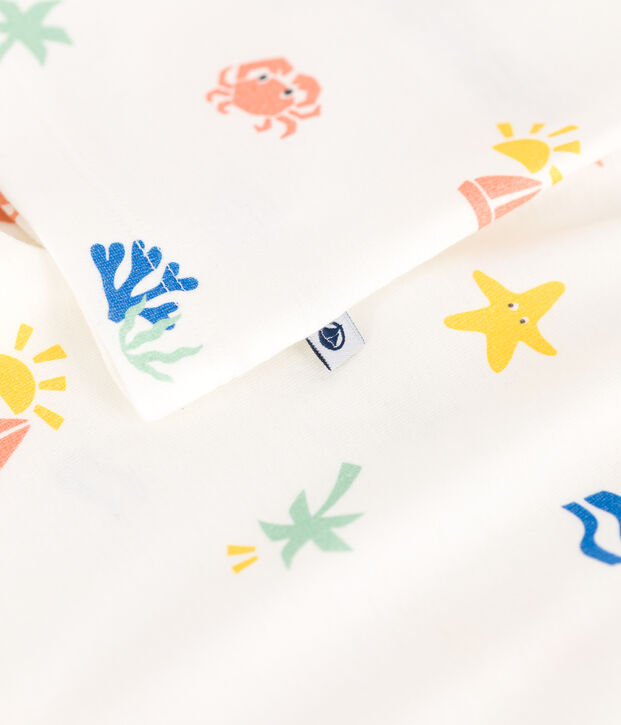 Korte katoenen kinderpyjama met print wit/multicouleur