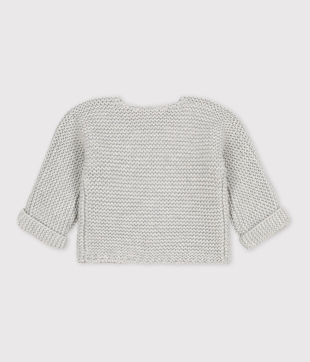 Cardigan b&eacute;b&eacute; tricot point mousse en coton gris chin&eacute; clair