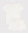 Korte kinderpyjama van ajourkatoen met bloemenprint wit MARSHMALLOW/wit MULTICO