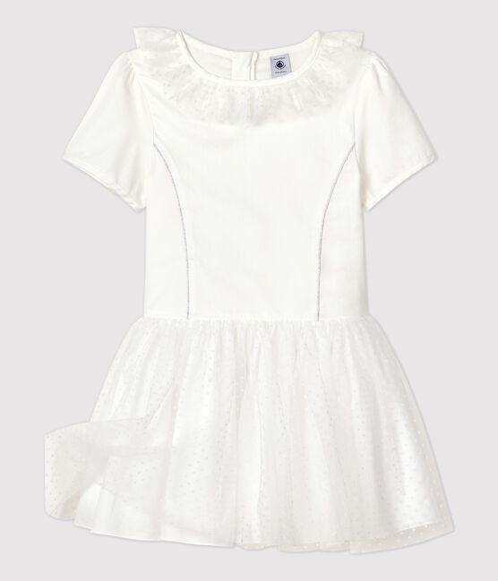 Robe cérémonie en satin et tulle enfant fille blanc MARSHMALLOW