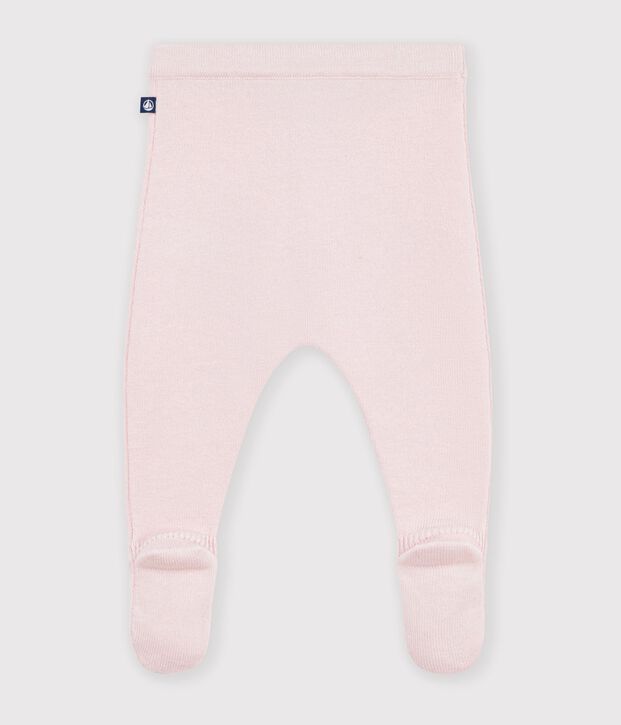 Pantalon b&eacute;b&eacute; en tricot laine et coton uni rose clair