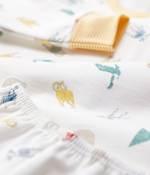 Meisjes/jongens pyjama van molton met dierenprint wit/multicouleur
