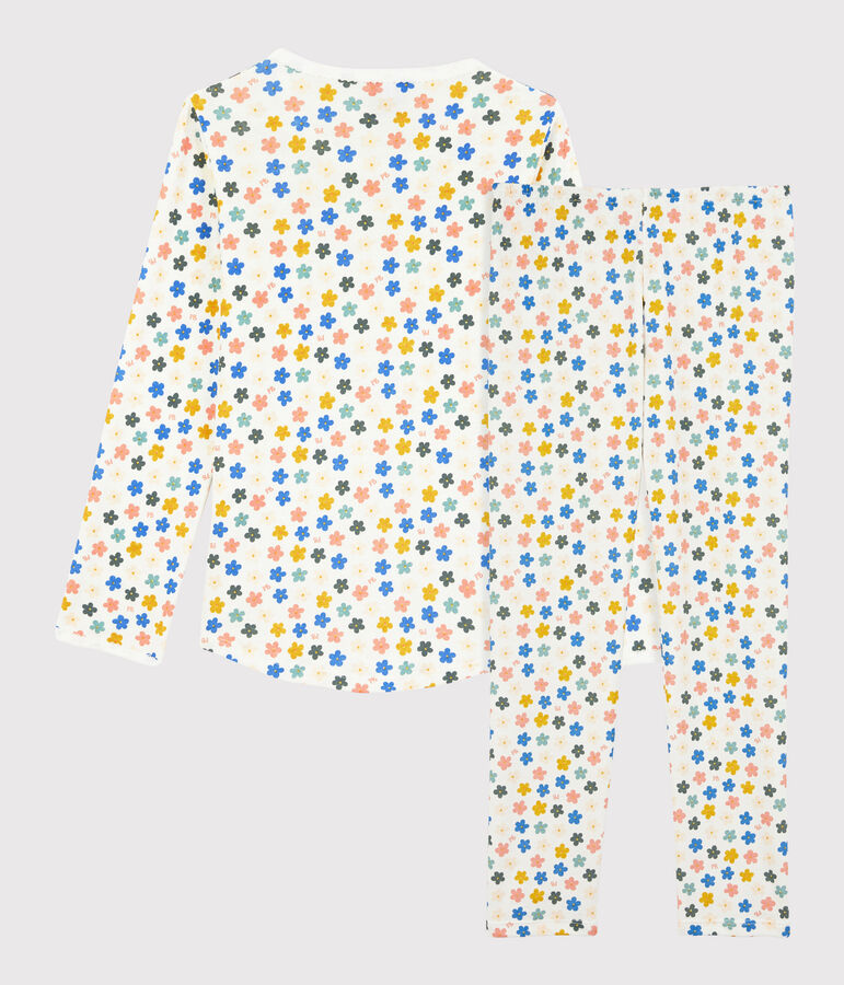 Pyjama fleurs phosphorescentes petite fille en coton blanc/multicouleur
