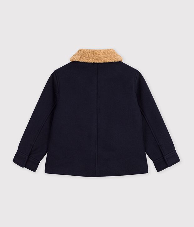 Veste esprit caban enfant en draps de laine uni bleu marine