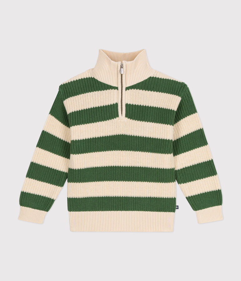 Pull col camionneur en coton enfant gar&ccedil;on vert/&eacute;cru