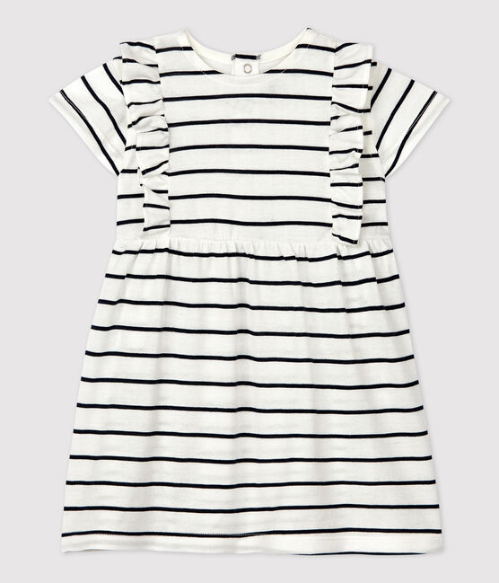 Robe manches courtes rayée en jersey bébé blanc MARSHMALLOW/bleu SMOKING