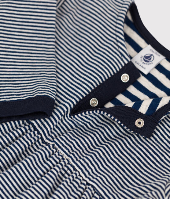 Jurk met lange mouwen in tubic met milleraies-strepen voor baby's blauw MEDIEVAL/ MONTELIMAR