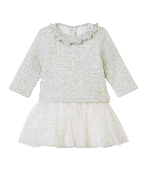 Robe manches longues pi&egrave;ces b&eacute;b&eacute; fille gris chin&eacute; clair
