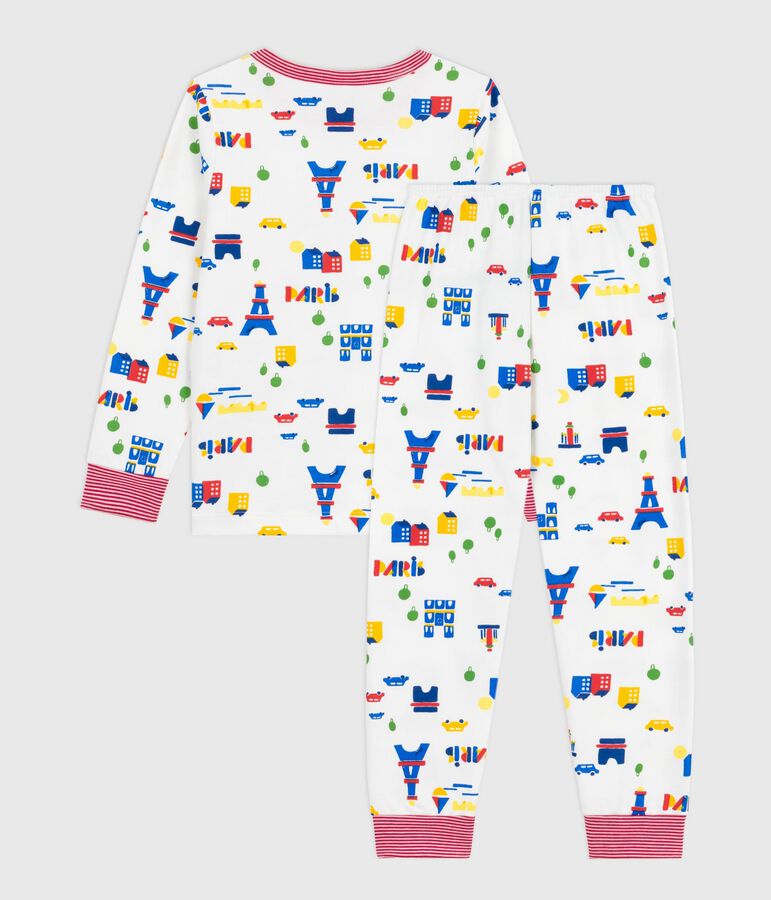 Pyjama enfant en molleton imprim&eacute; Paris blanc/multicouleur