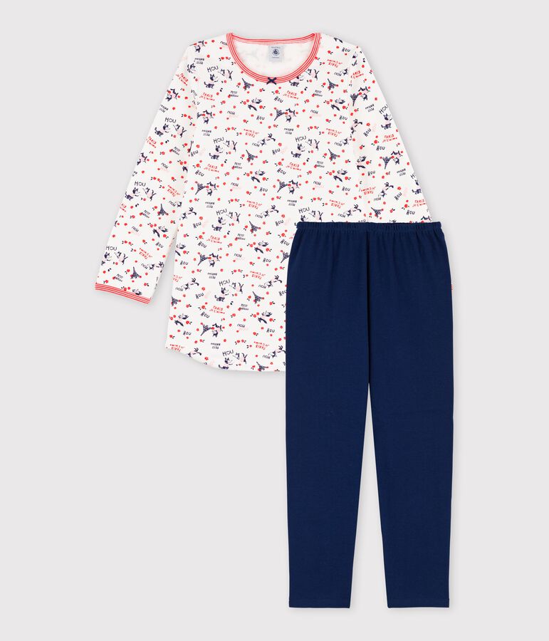 Meisjesnachthemd met legging in biokatoen wit/multicouleur