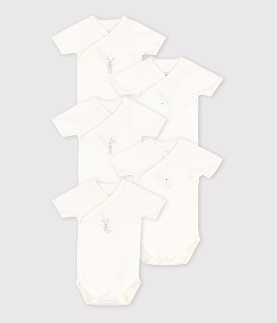 Lot de 5 bodies croisés blancs manches courtes bébé en coton biologique variante 1