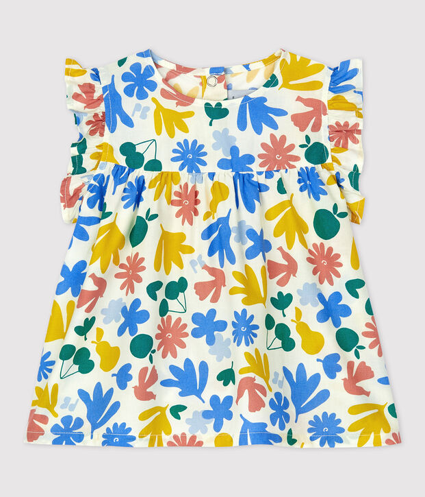 Blouse sans manches imprim&eacute;e fleuri en popeline b&eacute;b&eacute; blanc/multicouleur