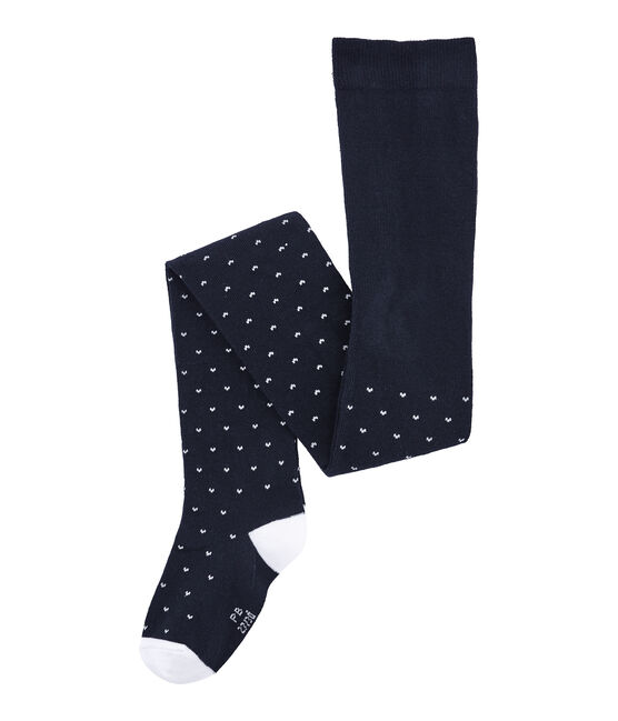 Meisjeskousenbroek in jersey blauw SMOKING/wit MARSHMALLOW