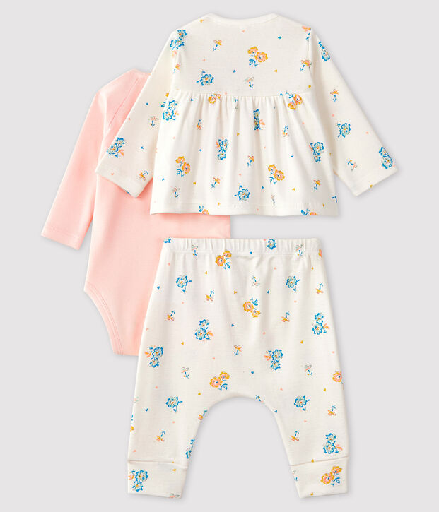 Ensemble 3 pi&egrave;ces b&eacute;b&eacute; fille en c&ocirc;te blanc/multicouleur