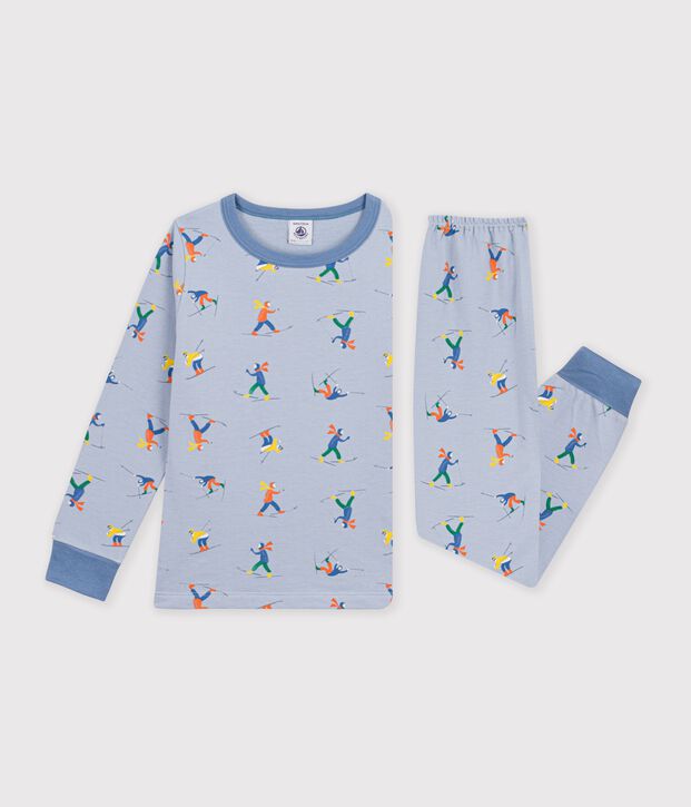 Kinderpyjama van fleece met skiprint blauw/multicouleur