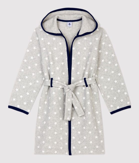 Robe de chambre étoiles en polaire enfant gris BELUGA/blanc ECUME