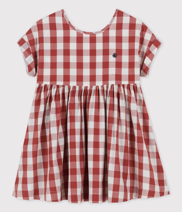 Robe manches courtes en popeline enfant fille marron/&eacute;cru