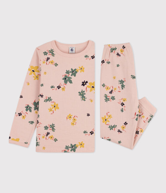 Pyjama fleur petite fille en tubique rose SALINE/blanc MULTICO