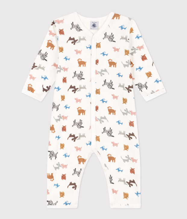 Pyjama b&eacute;b&eacute; sans pieds en coton blanc/marron