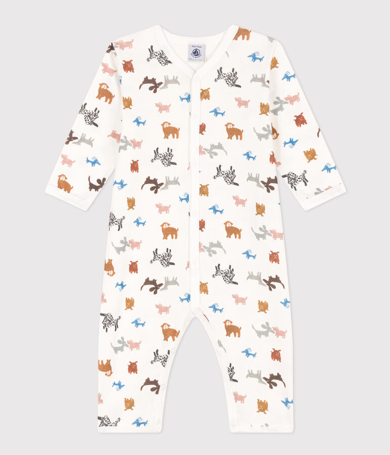 Katoenen babypyjama zonder voetjes wit/bruin