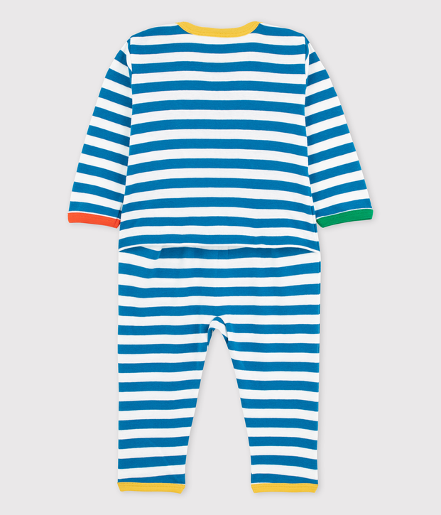 Dors-bien sans pression et sans pieds rayures bleues b&eacute;b&eacute; en coton bleu/blanc
