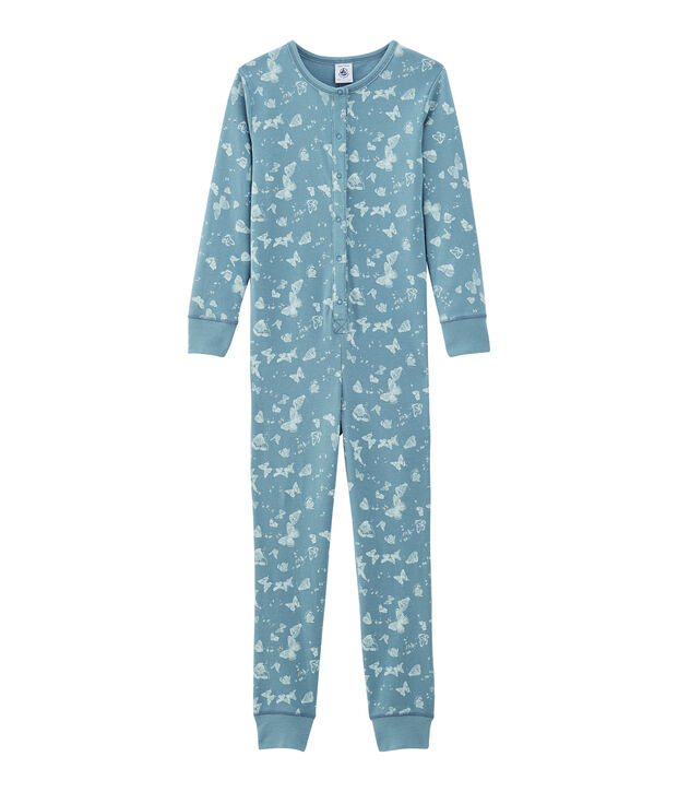 Lange jumpsuit voor kleine meisjes van katoen blauw/wit