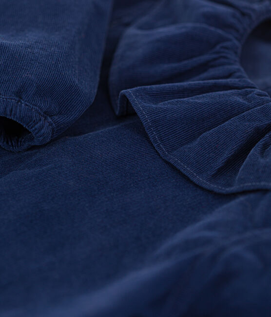 Babybloesje met lange mouwen van extra dun velours BLEU FONCE