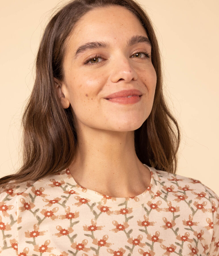 LE DROIT, katoenen T-shirt voor dames met ronde hals ecru/multicouleur