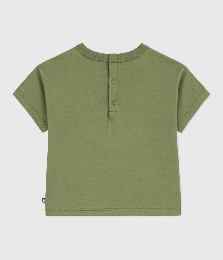 Katoenen baby-T-shirt met korte mouwen en meeuwmotiefje groen OLIVINE