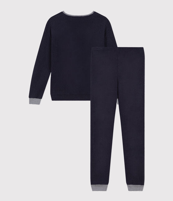 Bedrukte damespyjama van bouclébadstof blauw SMOKING