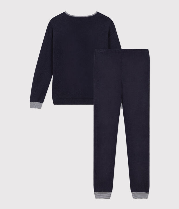 Pyjama en bouclette &eacute;ponge femme bleu marine