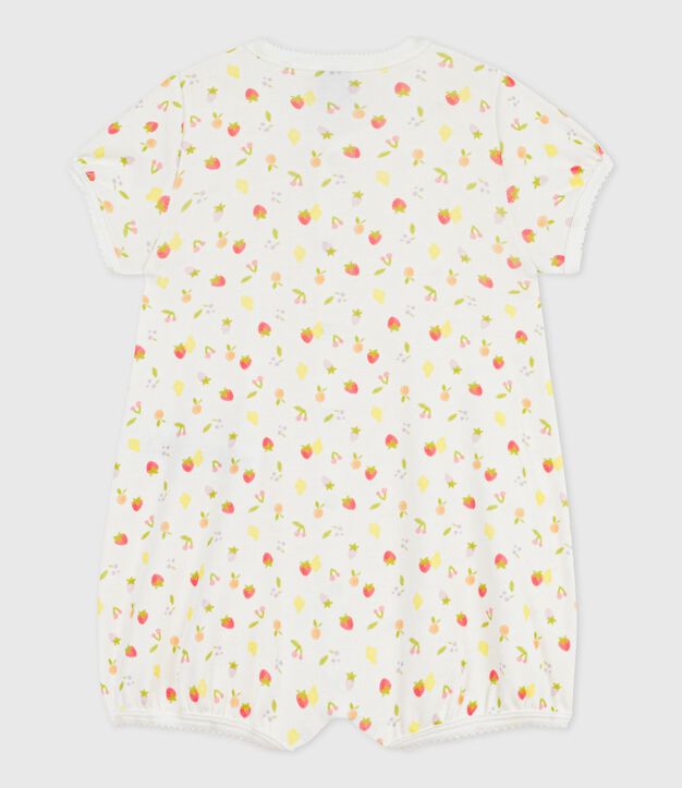 Kort katoenen kruippakje met fruitprint voor baby's wit/roze