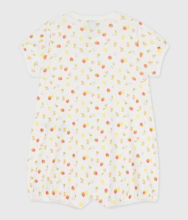 Combinaison courte b&eacute;b&eacute; en coton imprim&eacute; fruits blanc/rose