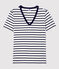 L'ICONIQUE, dames-T-shirt met V-hals in katoen wit MARSHMALLOW/blauw SMOKING