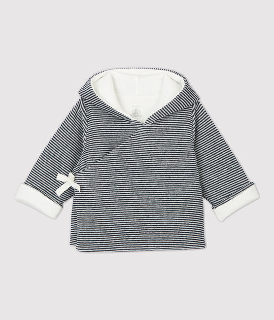 Gestreepte babycape van biologisch katoenfluweel wit MARSHMALLOW/blauw SMOKING