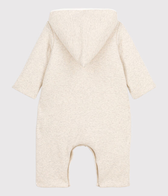 Combinaison longue grise chinée à capuche bébé en coton biologique beige MONTELIMAR CHINE