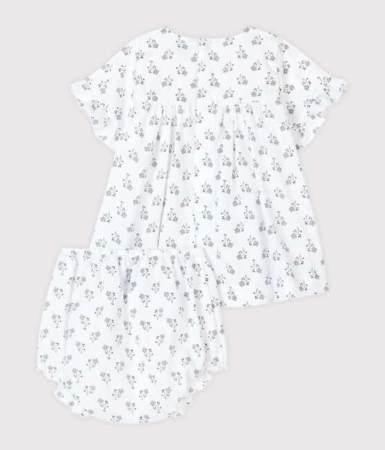Jurk met bloomer van popeline met bloemenprint voor meisjesbaby wit MARSHMALLOW/wit MULTICO