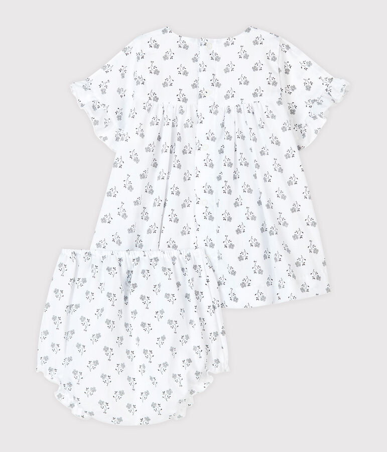 Robe avec bloomer &agrave; imprim&eacute; fleurs b&eacute;b&eacute; fille en popeline blanc/multicouleur