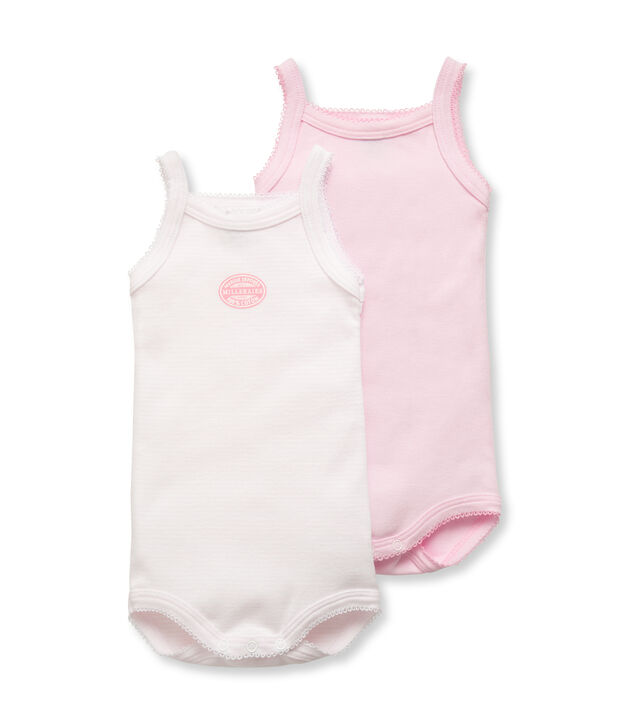 Set van 2 babybody's (effen/milleraies) met schouderbandjes voor meisjes set .
